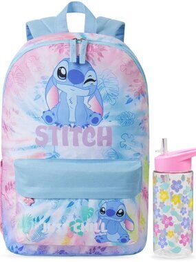Disney Stitch Girls 17" Backpack & Water Bottle 2 Piece School Set NWT